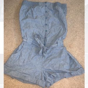 Strapless denim romper